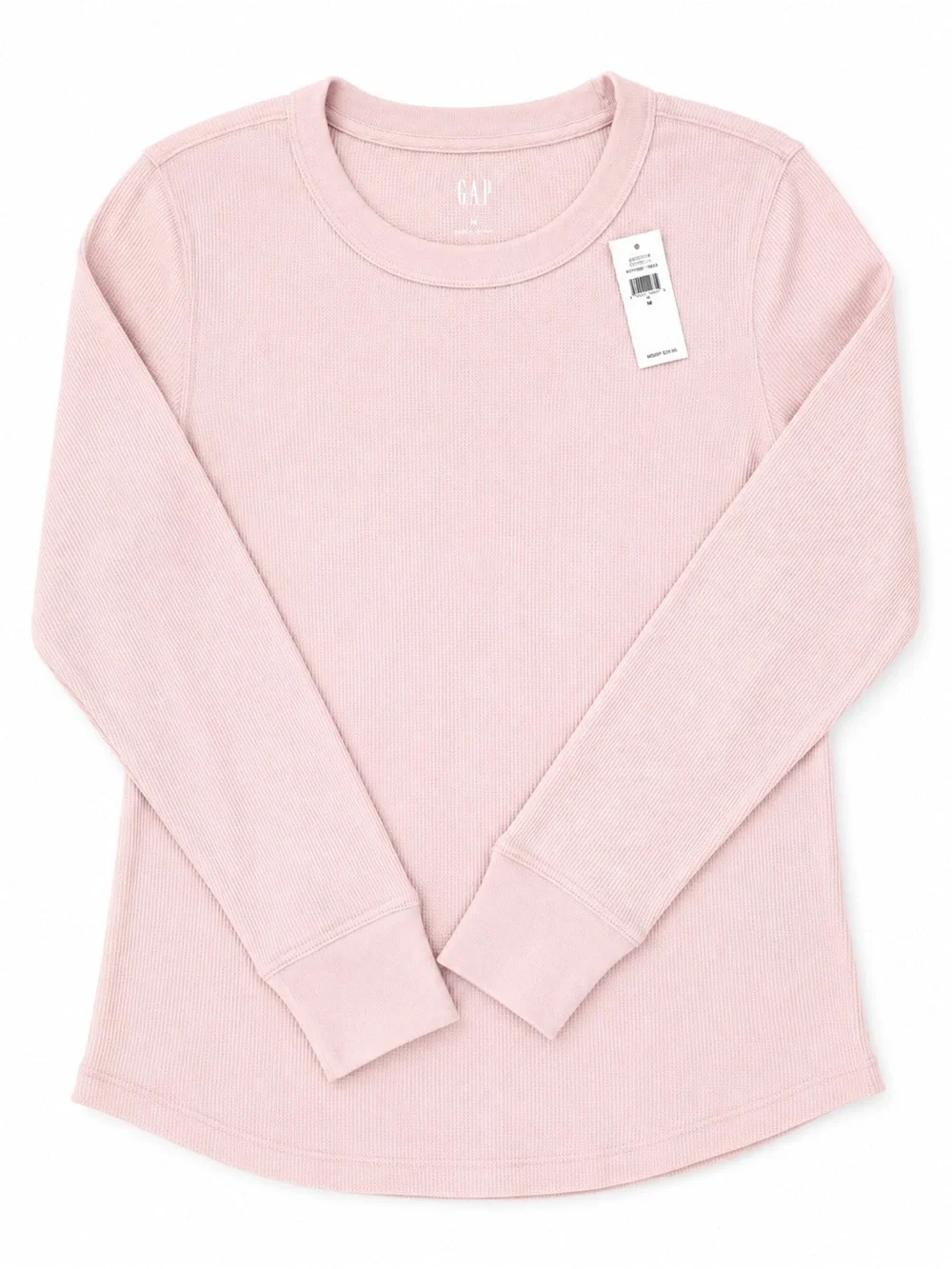 NWT! GAP Thermal Light Pink Long Sleeve Waffle  Knit Cotton Blend Top